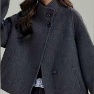 CARLISLE Charcoal Gray Short Swing Jacket High Collar Snap Closure Sz Small